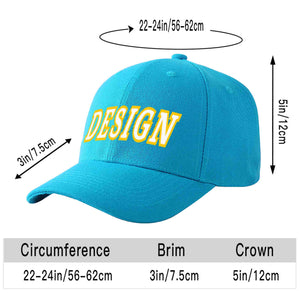 Custom Aqua White-Gold Curved Eaves Sport Design Baseball Cap