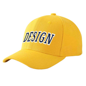 Custom Gold Navy-White Curved Eaves Sport Design Baseball Cap