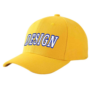 Custom Gold White-Royal Curved Eaves Sport Design Baseball Cap