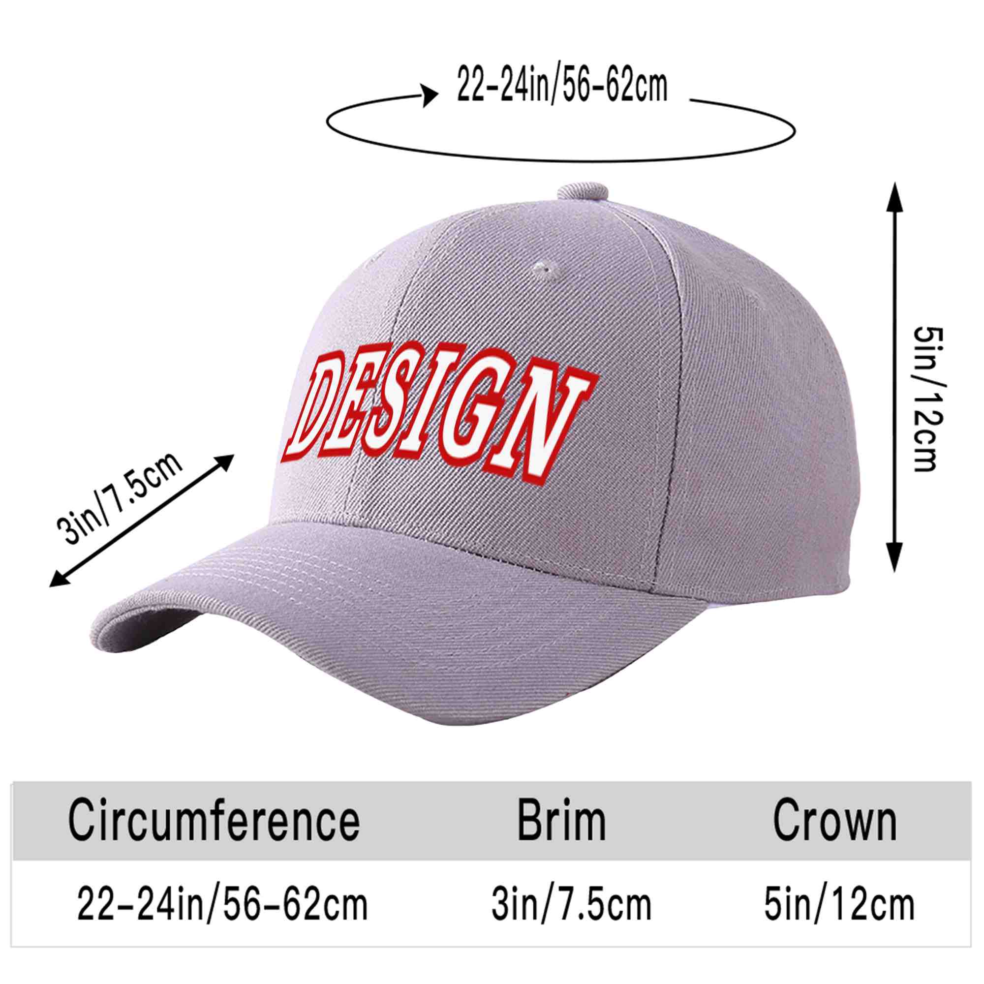 Custom Gray White-Red Curved Eaves Sport Design Baseball Cap