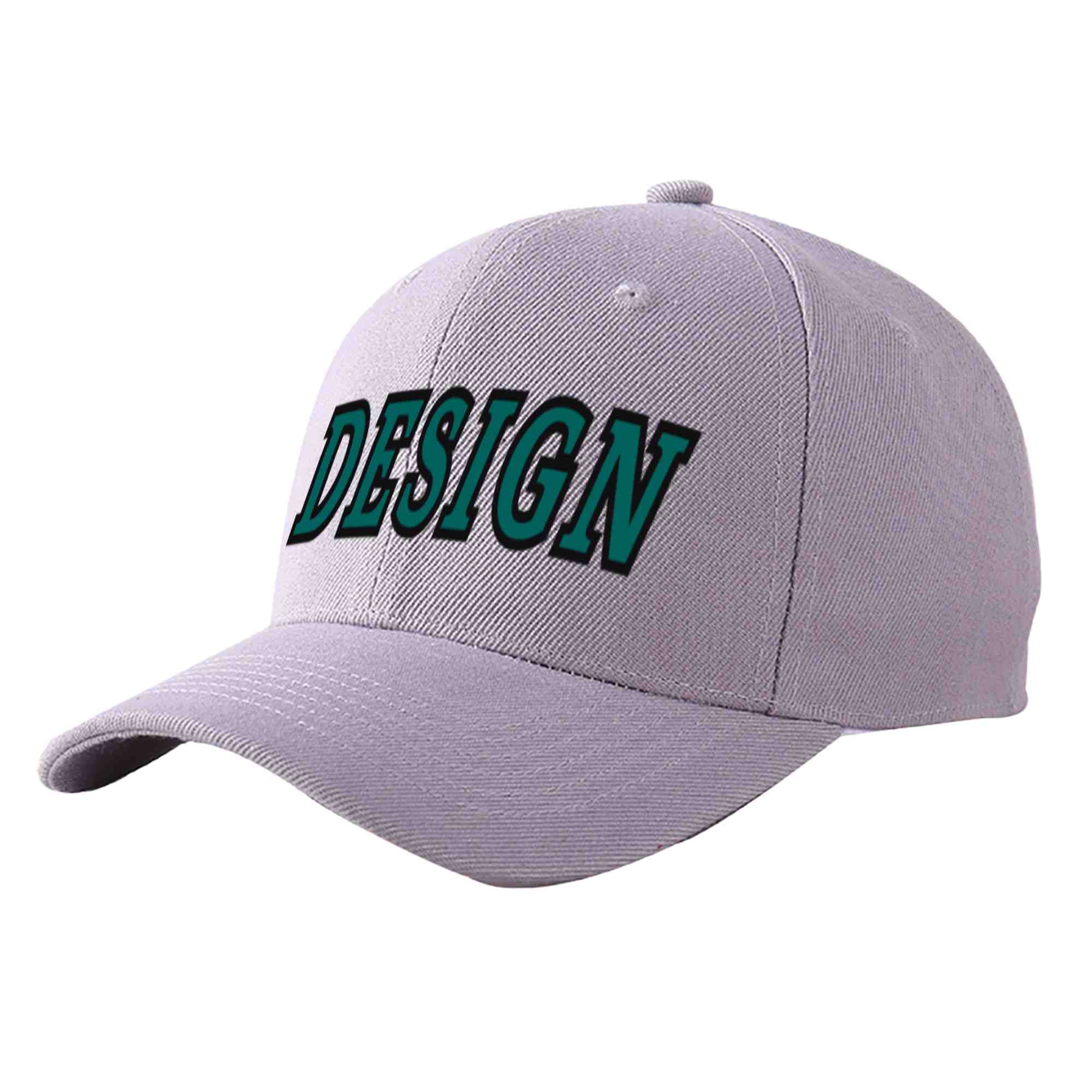 Custom Gray Aqua-Black Curved Eaves Sport Design Baseball Cap