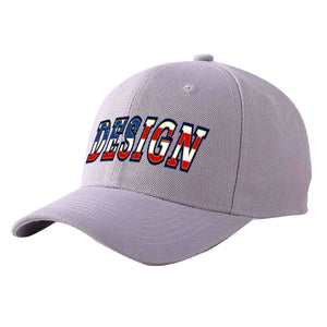 Custom Gray Vintage USA Flag-Gold Curved Eaves Sport Design Baseball Cap