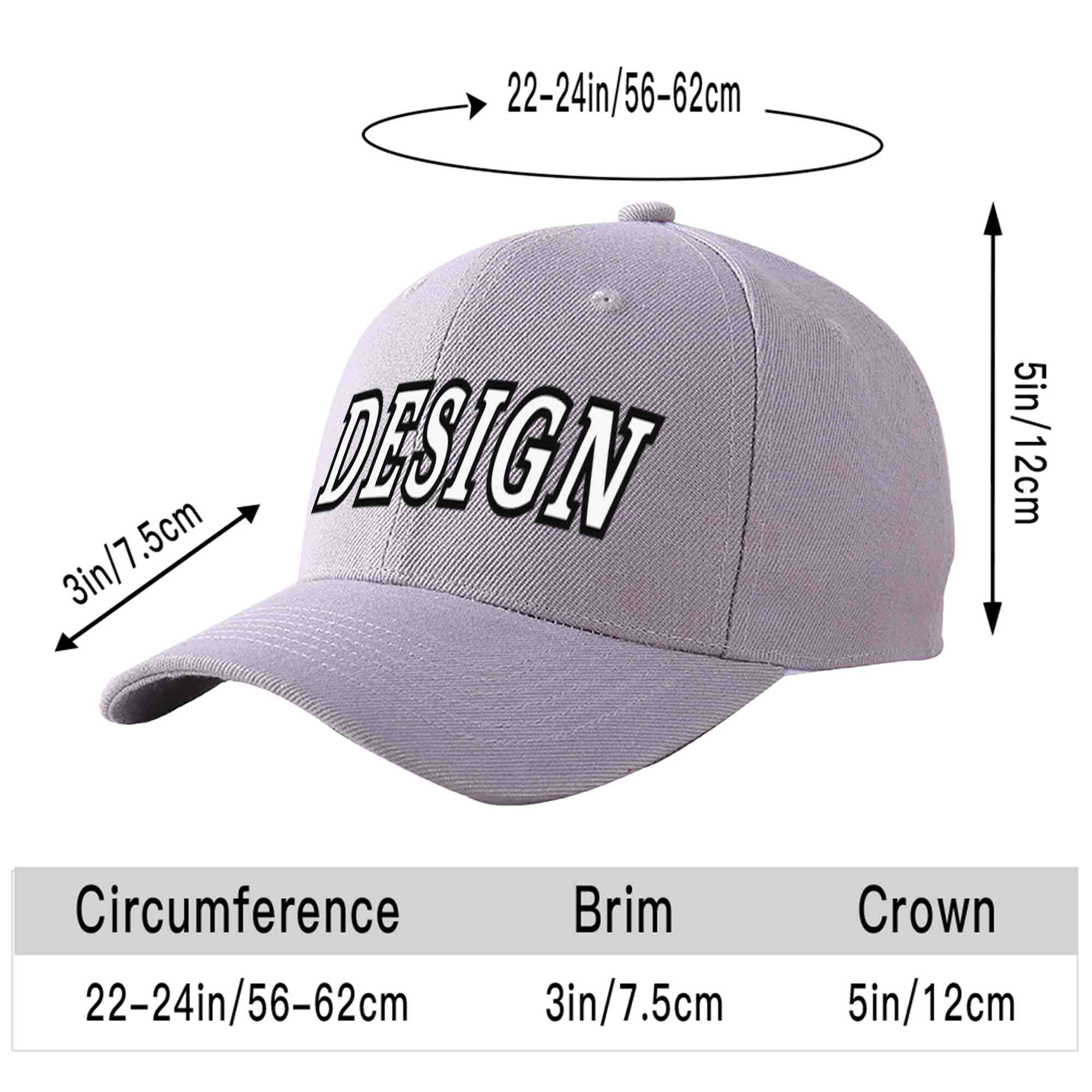 Custom Gray White-Black Curved Eaves Sport Design Baseball Cap