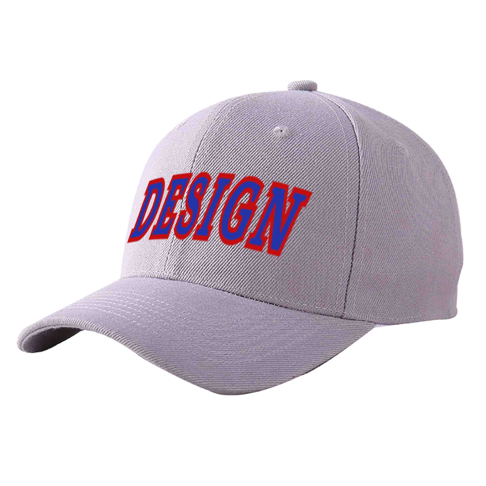 Custom Gray Royal-Red Curved Eaves Sport Design Baseball Cap