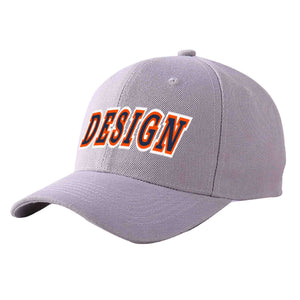 Custom Gray Navy-Orange Curved Eaves Sport Design Baseball Cap