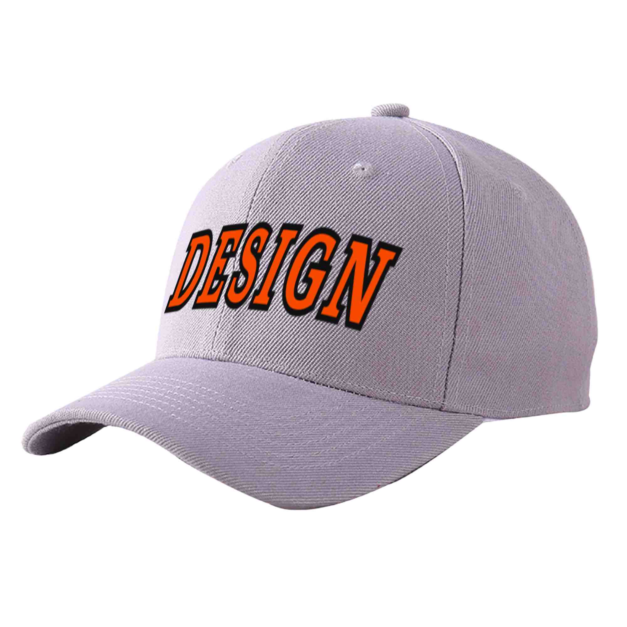 Custom Gray Orange-Black Curved Eaves Sport Design Baseball Cap