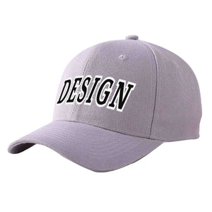 Custom Gray Black-White Curved Eaves Sport Design Baseball Cap