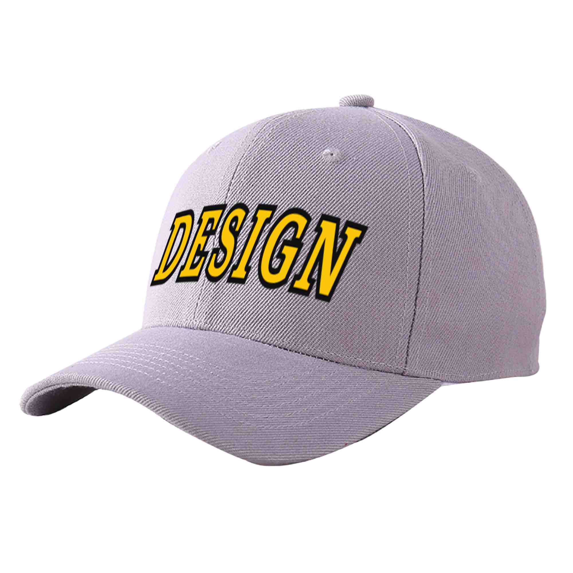 Custom Gray Gold-Black Curved Eaves Sport Design Baseball Cap