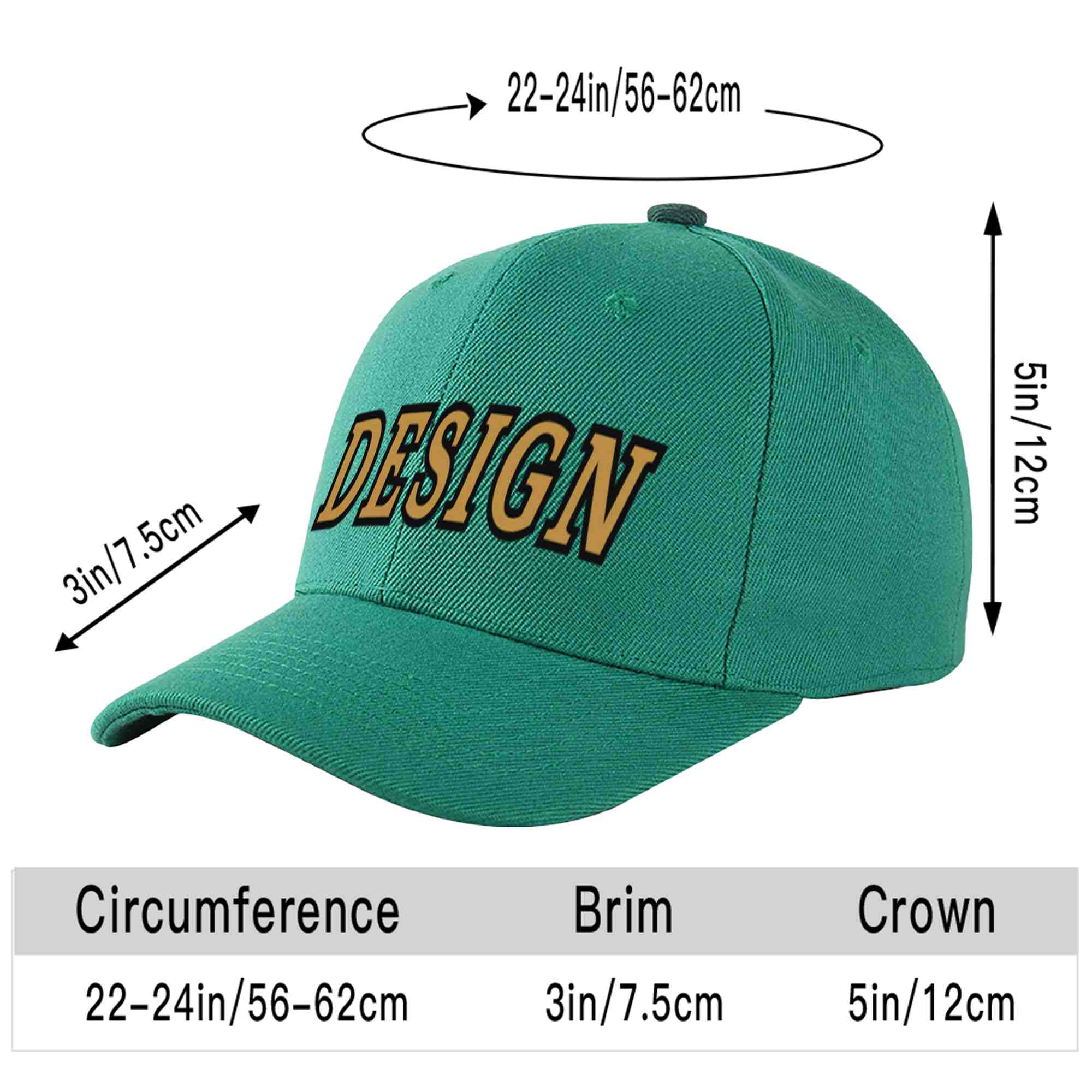 Custom Light Green Old Gold-Black Curved Eaves Sport Design Baseball Cap