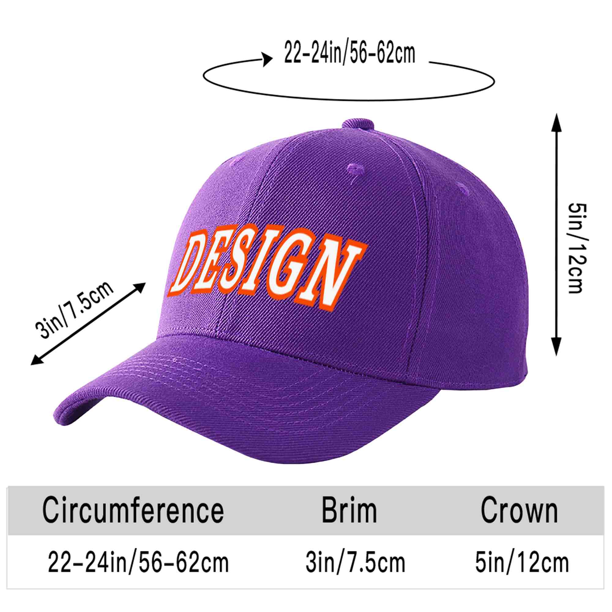 Custom Purple White-Orange Curved Eaves Sport Design Baseball Cap