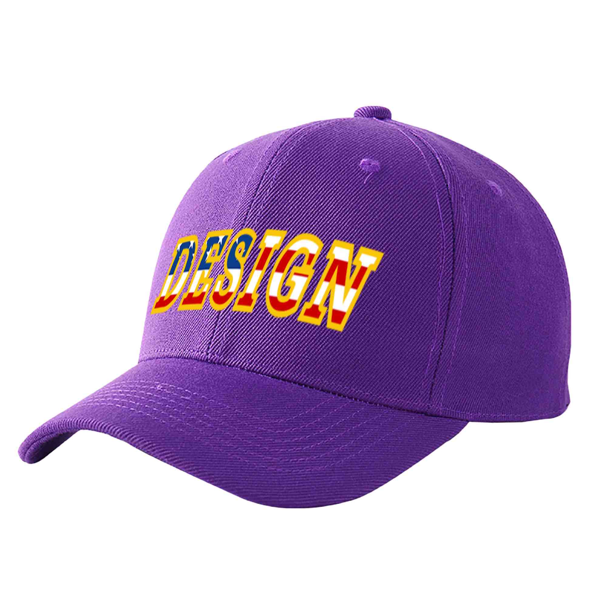 Casquette de baseball personnalisée avec drapeau des États-Unis, violet, vintage, avec avant-toit incurvé et or, Design sportif