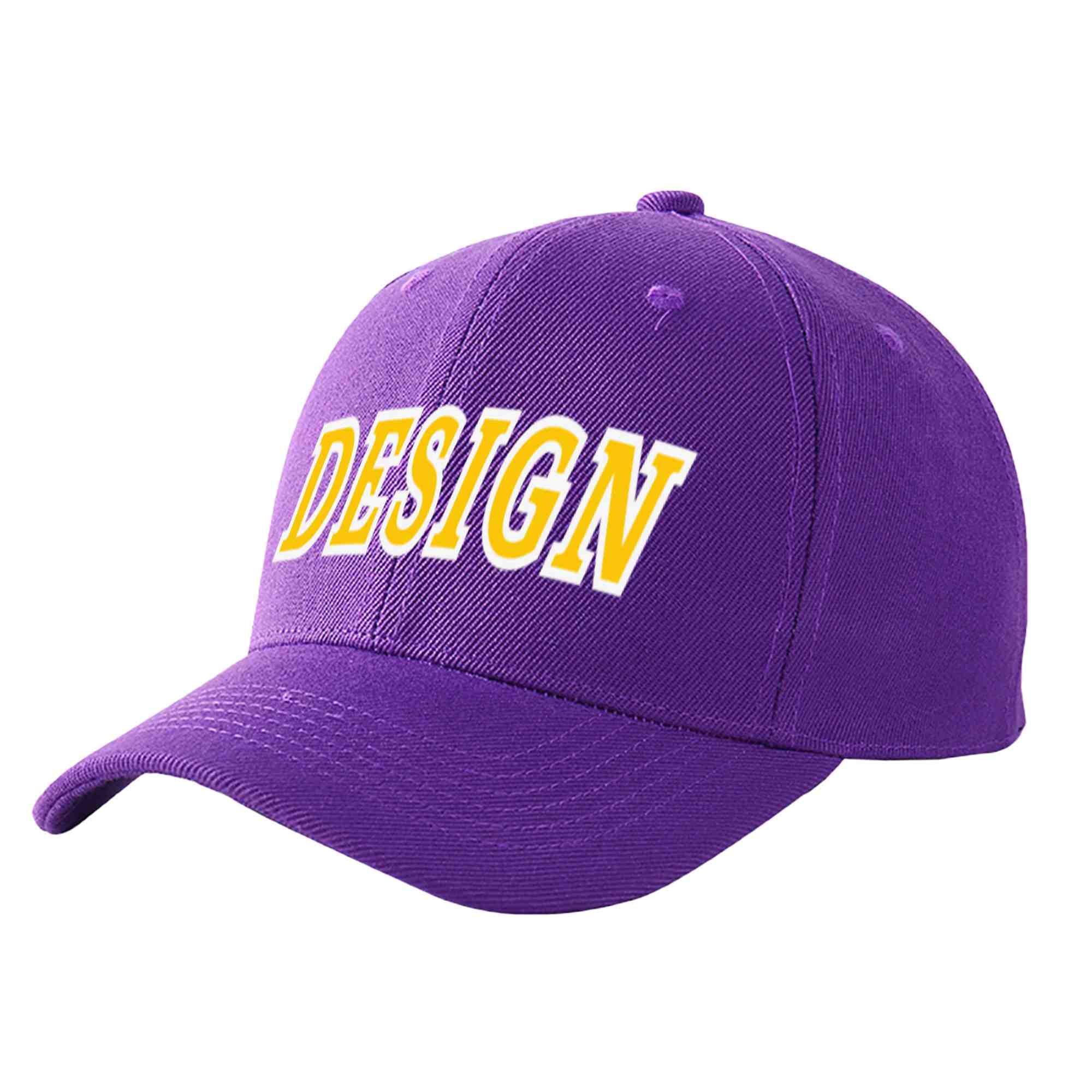 Custom Purple Gold-White Curved Eaves Sport Design Baseball Cap