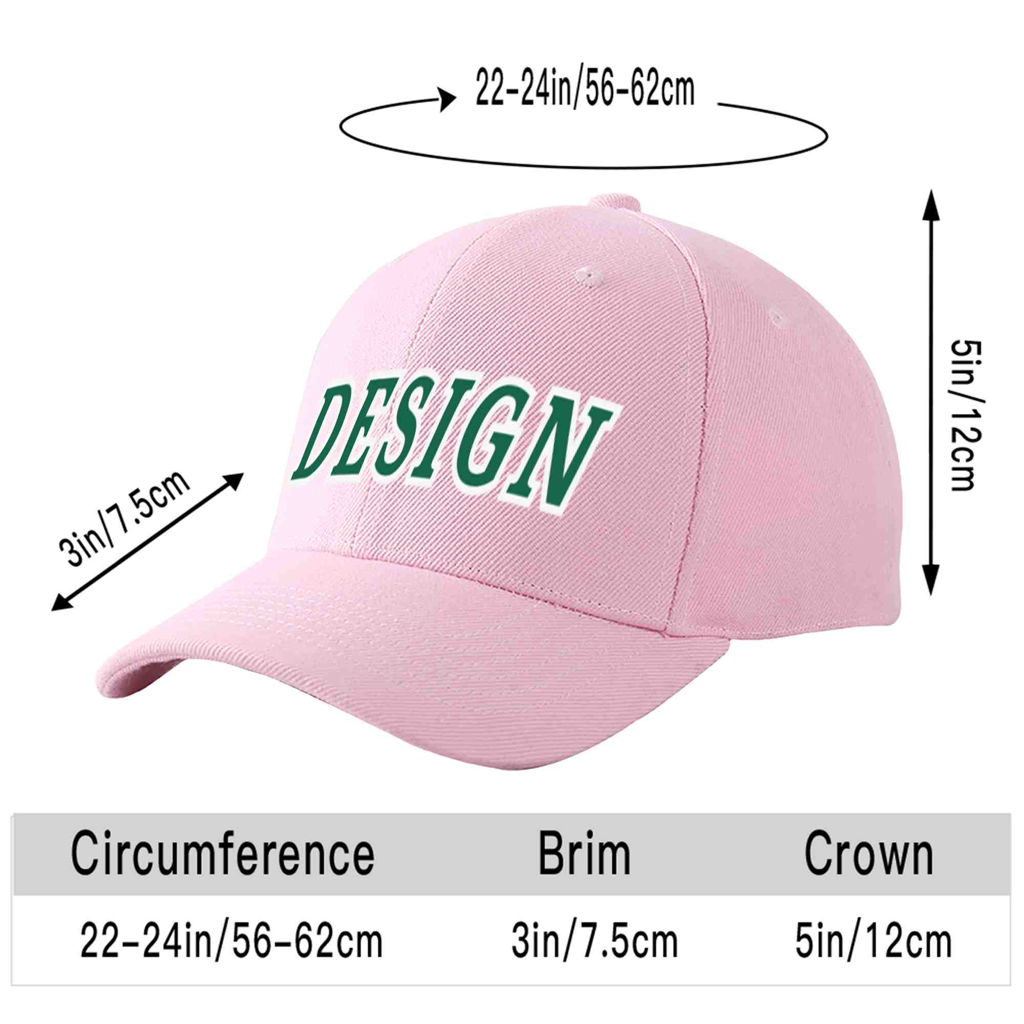 Custom Pink Kelly Green-White Curved Eaves Sport Design Baseball Cap