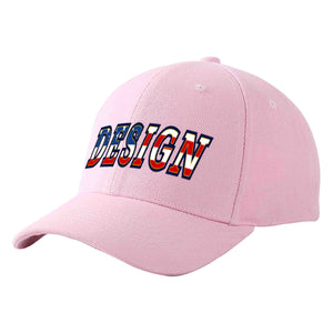 Custom Pink Vintage USA Flag-Gold Curved Eaves Sport Design Baseball Cap