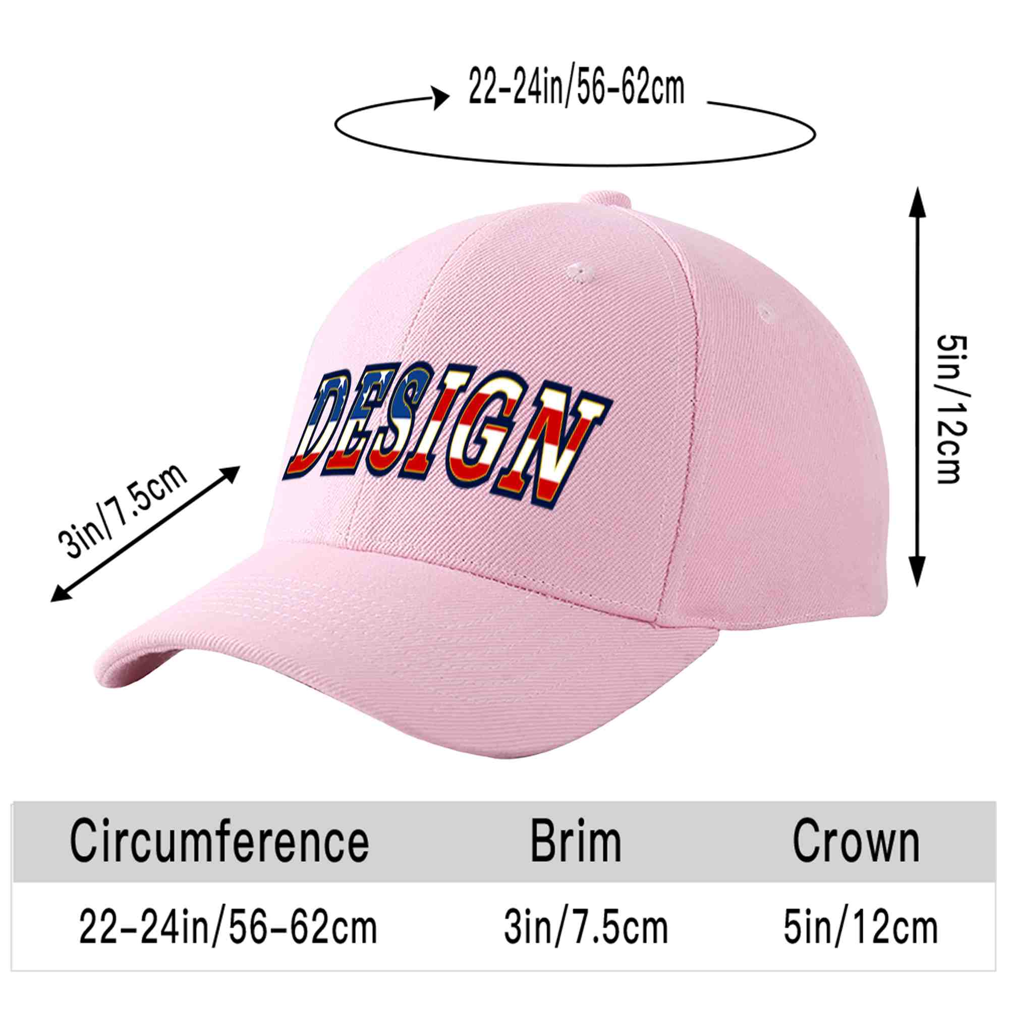 Custom Pink Vintage USA Flag-Gold Curved Eaves Sport Design Baseball Cap