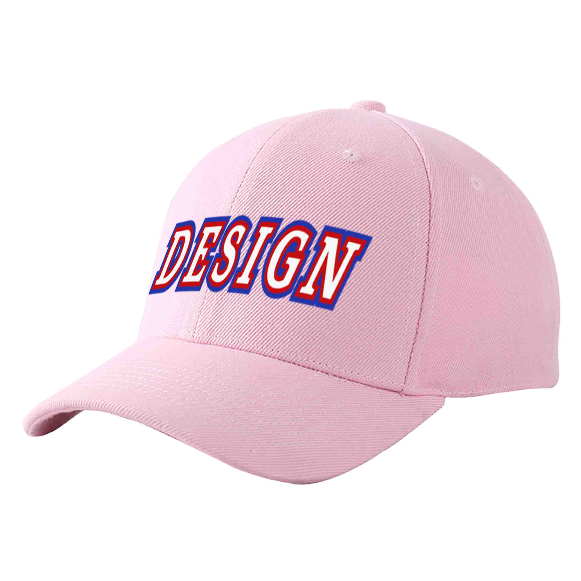 Custom Pink White-Red Curved Eaves Sport Design Baseball Cap