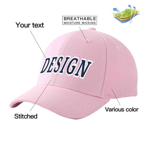 Custom Pink Navy-White Curved Eaves Sport Design Baseball Cap