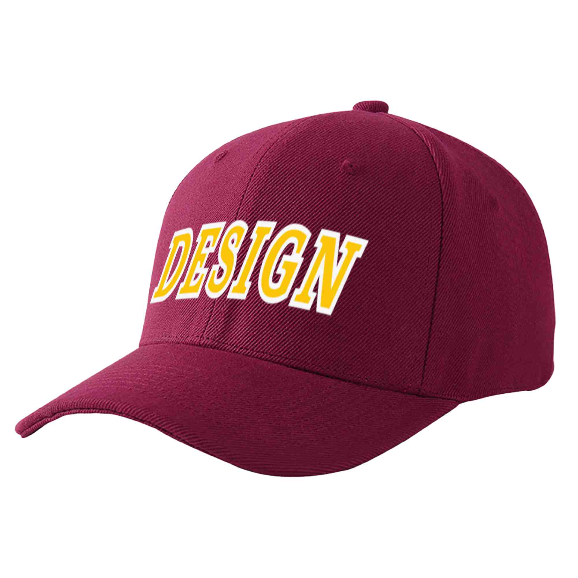 Custom Red Wine Gold-White Curved Eaves Sport Design Baseball Cap