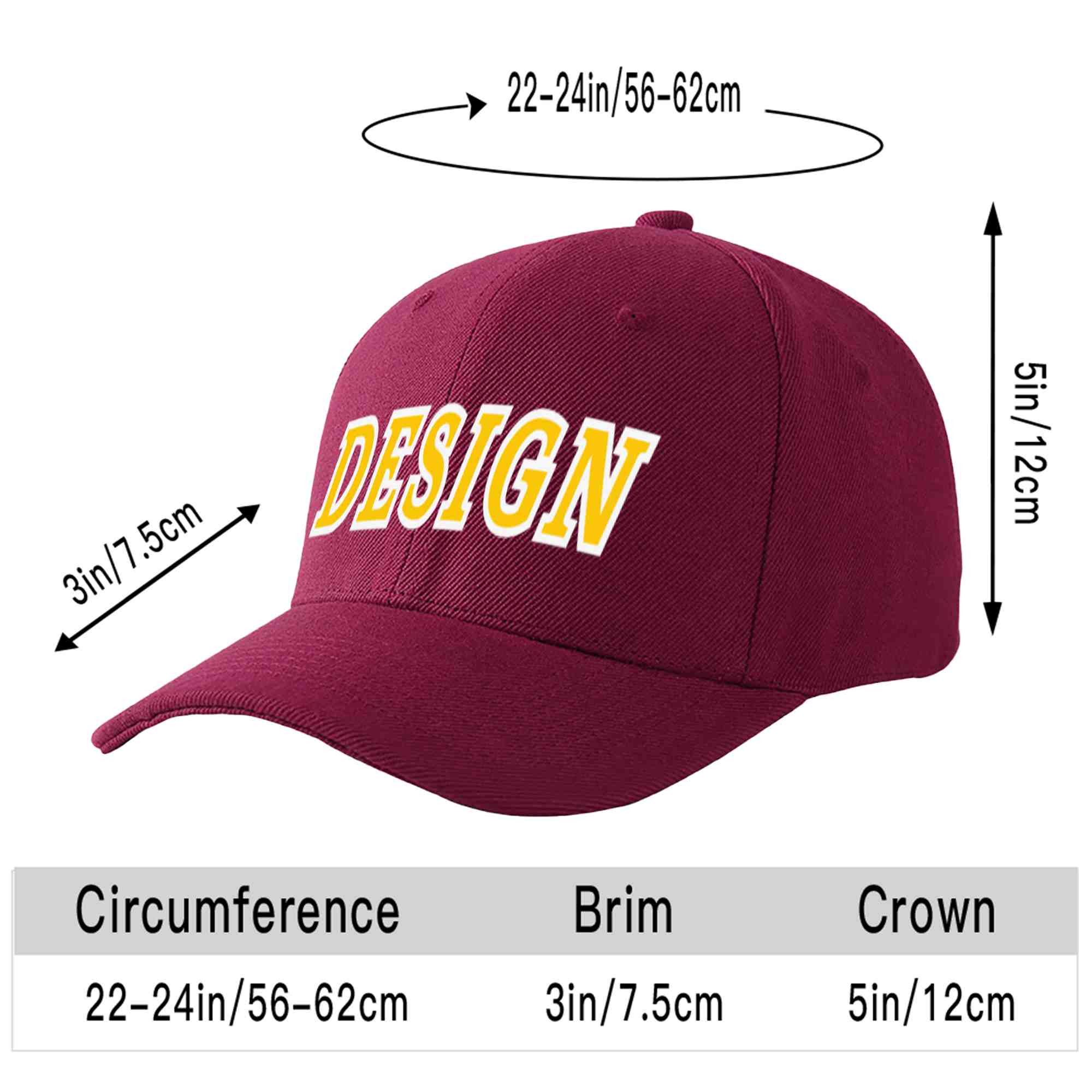 Custom Red Wine Gold-White Curved Eaves Sport Design Baseball Cap