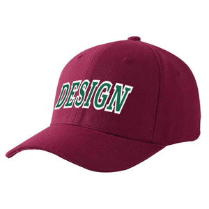 Custom Red Wine Kelly Green-White Curved Eaves Sport Design Baseball Cap