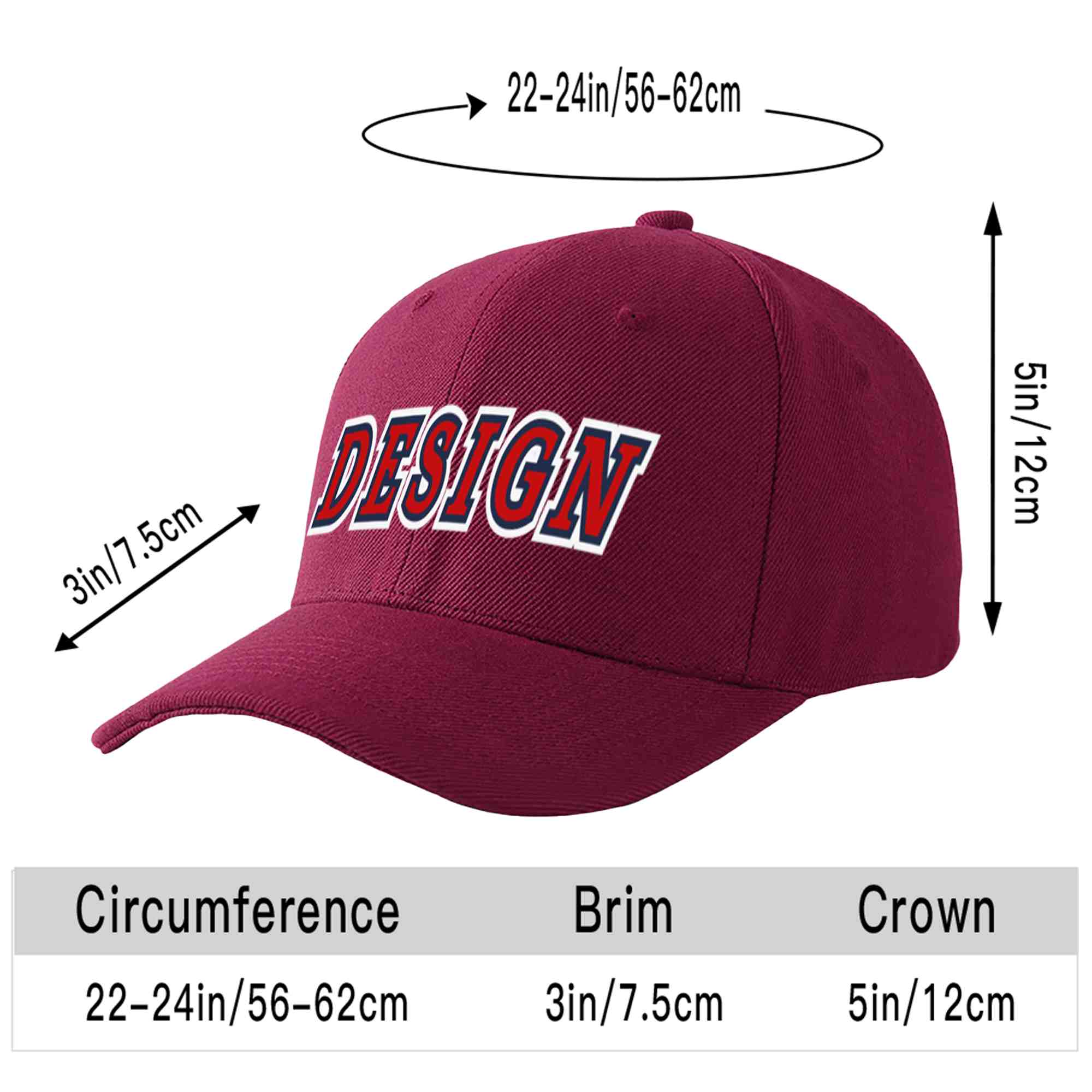 Custom Red Wine Red-Navy Curved Eaves Sport Design Baseball Cap