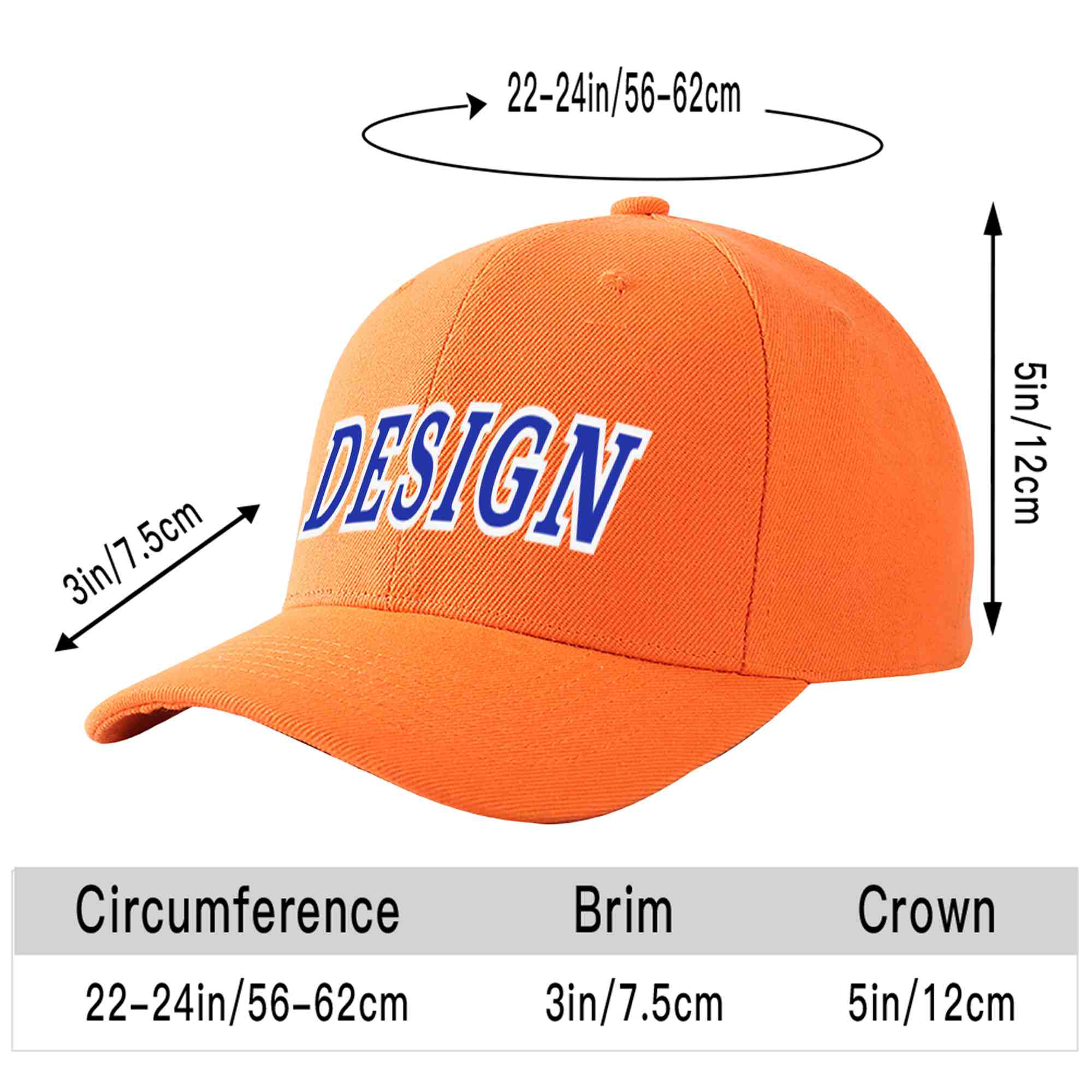 Custom Orange Royal-White Curved Eaves Sport Design Baseball Cap