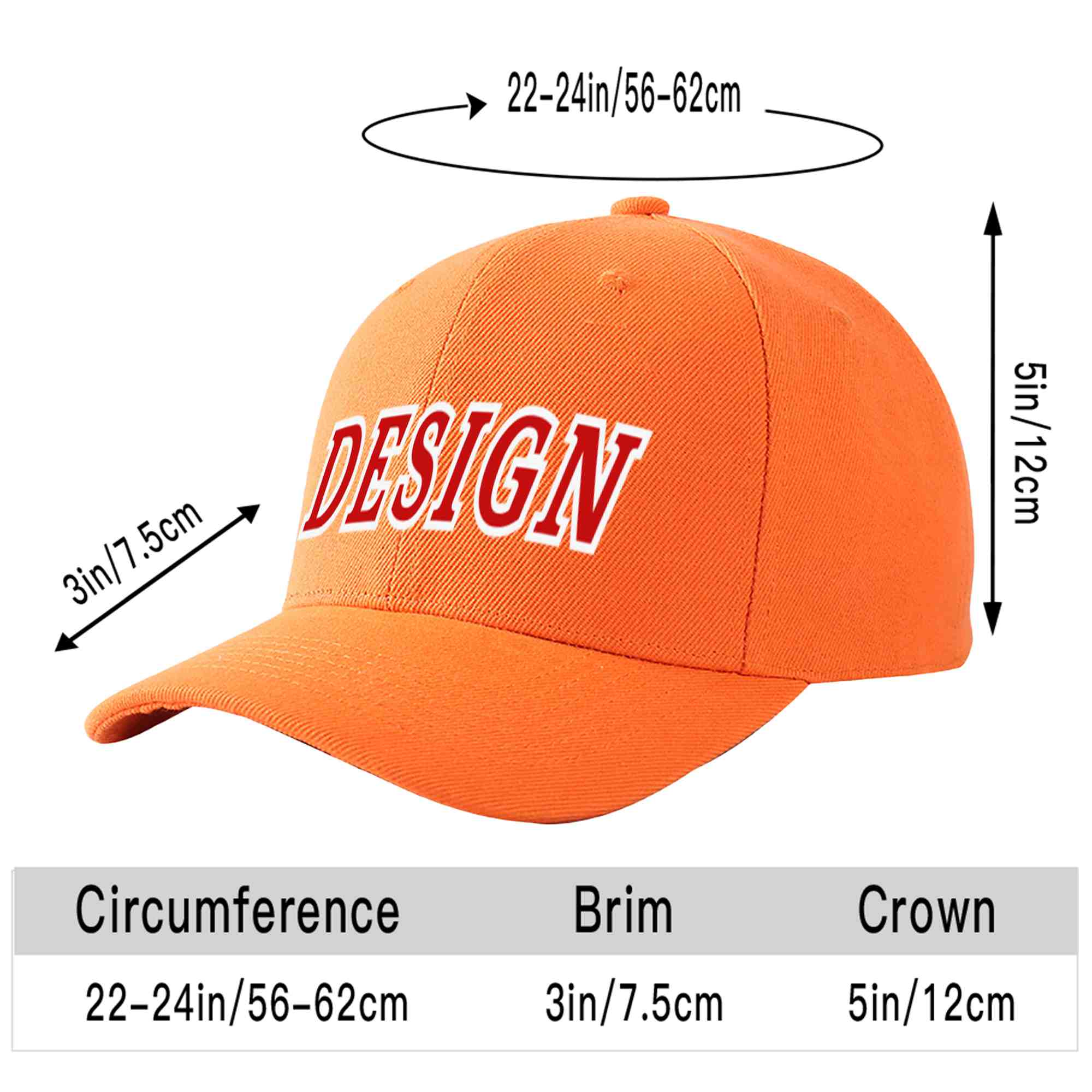 Custom Orange Red-White Curved Eaves Sport Design Baseball Cap