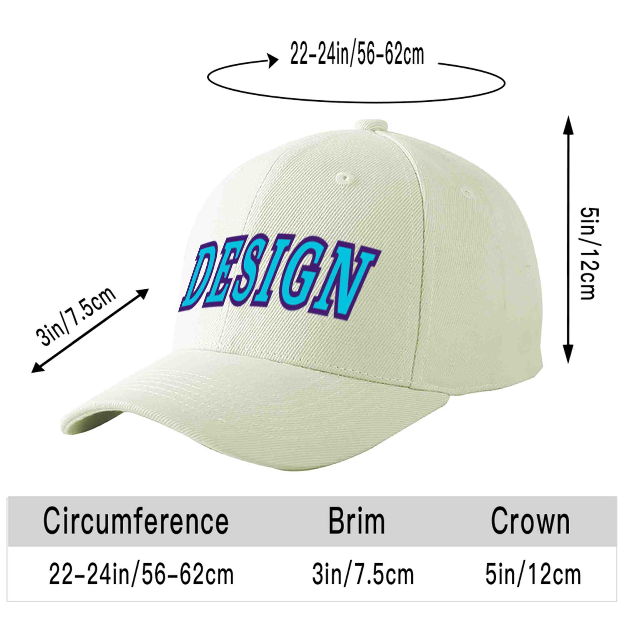 Custom Cream Light Blue-Purple Curved Eaves Sport Design Baseball Cap