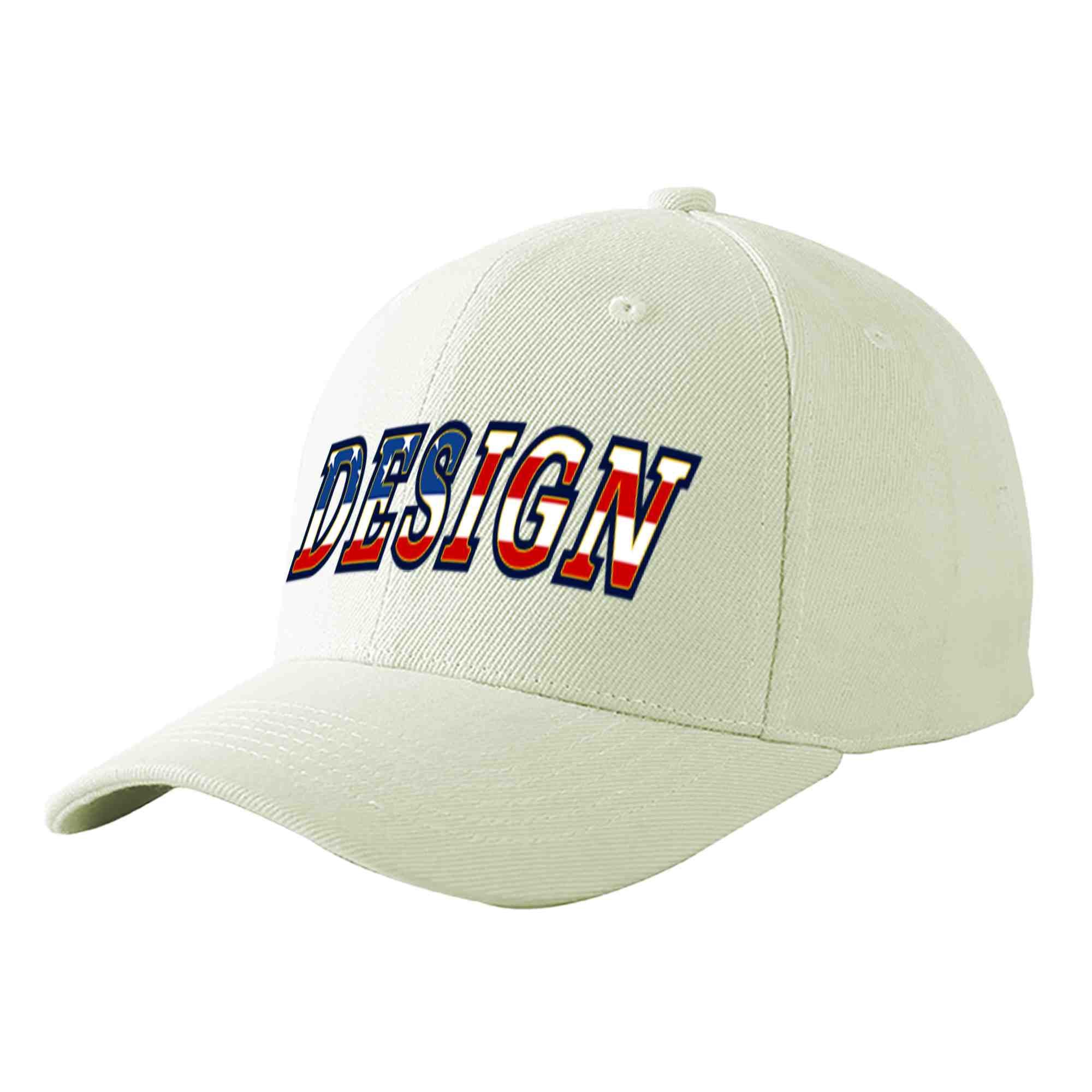 Custom Cream Vintage USA Flag-Gold Curved Eaves Sport Design Baseball Cap