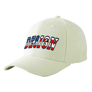 Casquette de baseball personnalisée crème vintage avec drapeau américain et avant-toit incurvé doré