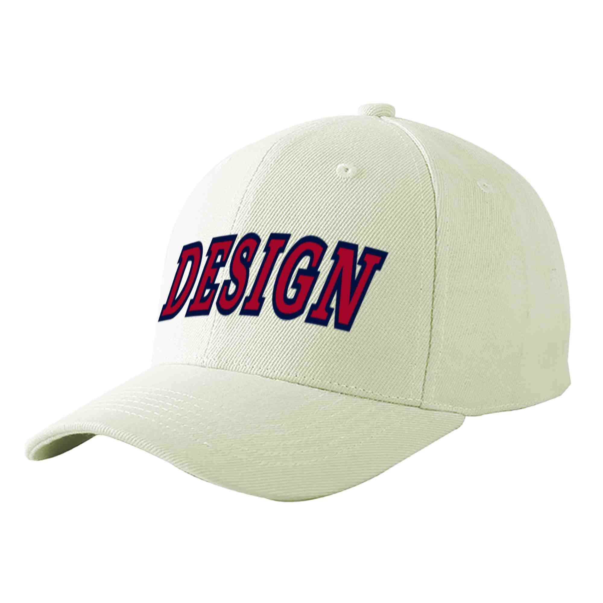 Custom Cream Red-Navy Curved Eaves Sport Design Baseball Cap