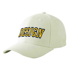 Custom Cream Gold-Navy Curved Eaves Sport Design Baseball Cap