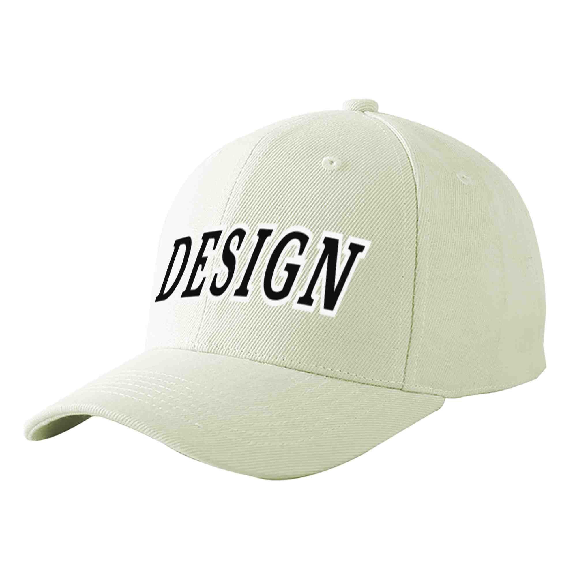 Custom Cream Black-White Curved Eaves Sport Design Baseball Cap