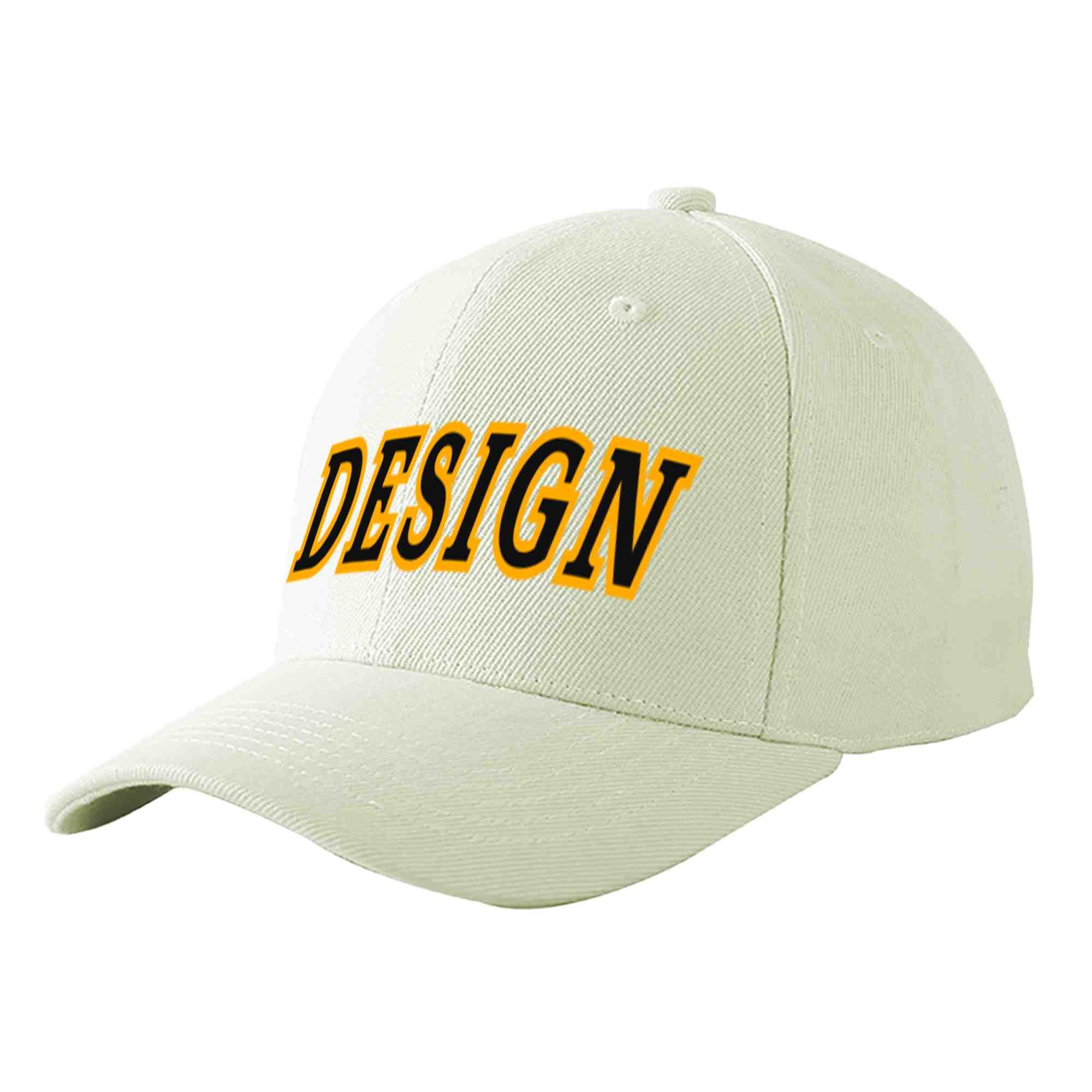 Custom Cream Black-Yellow Curved Eaves Sport Design Baseball Cap