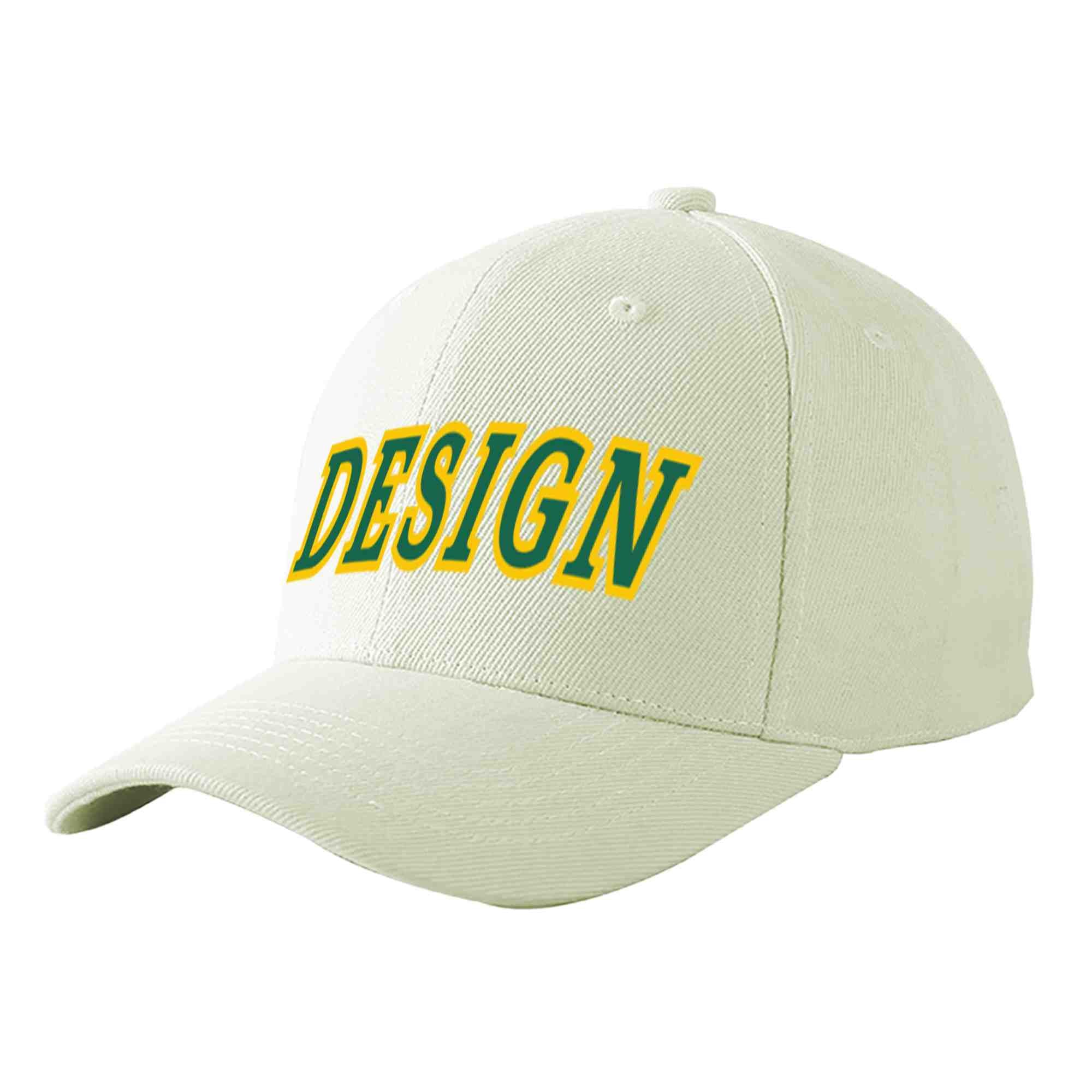 Custom Cream Kelly Green-Gold Curved Eaves Sport Design Baseball Cap