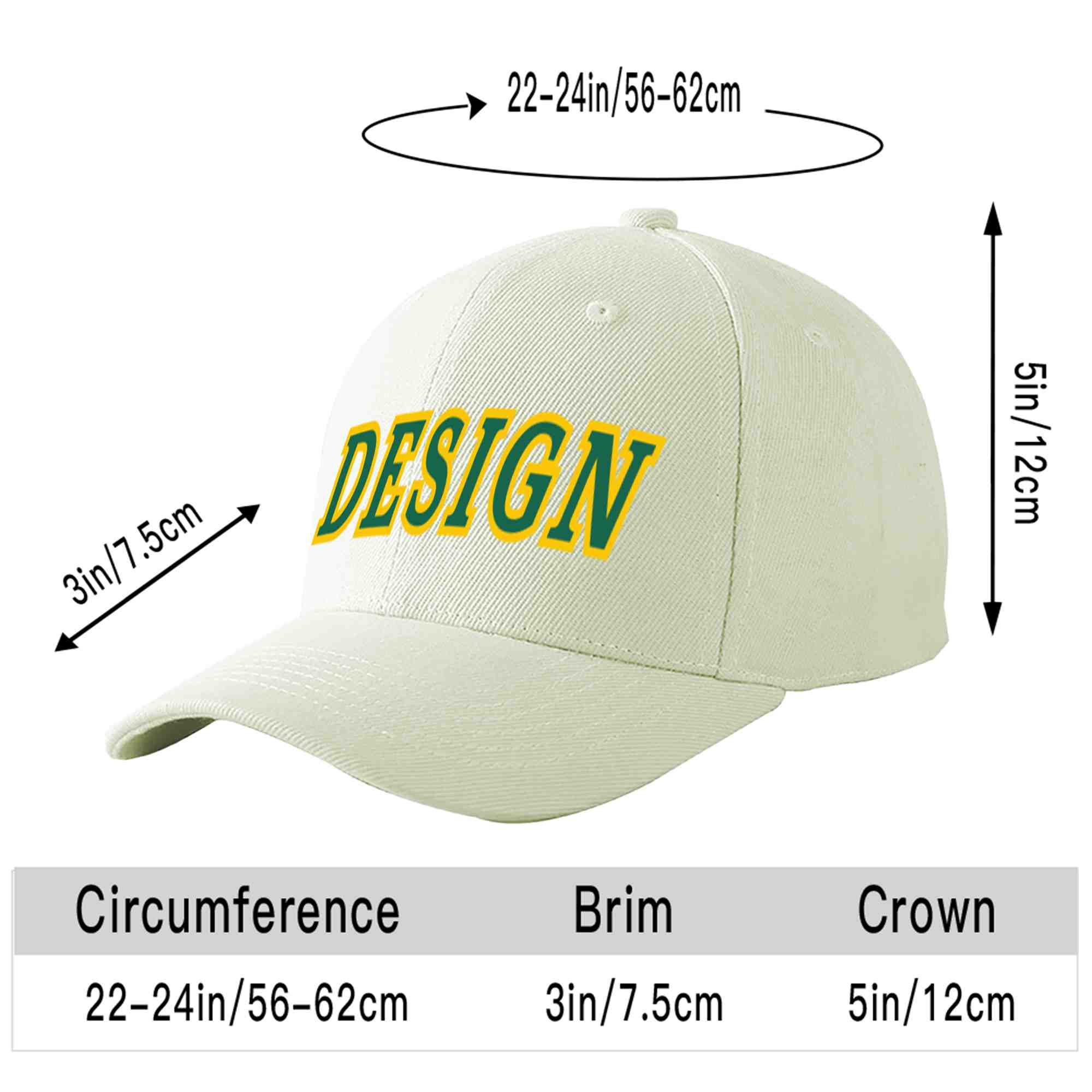 Custom Cream Kelly Green-Gold Curved Eaves Sport Design Baseball Cap