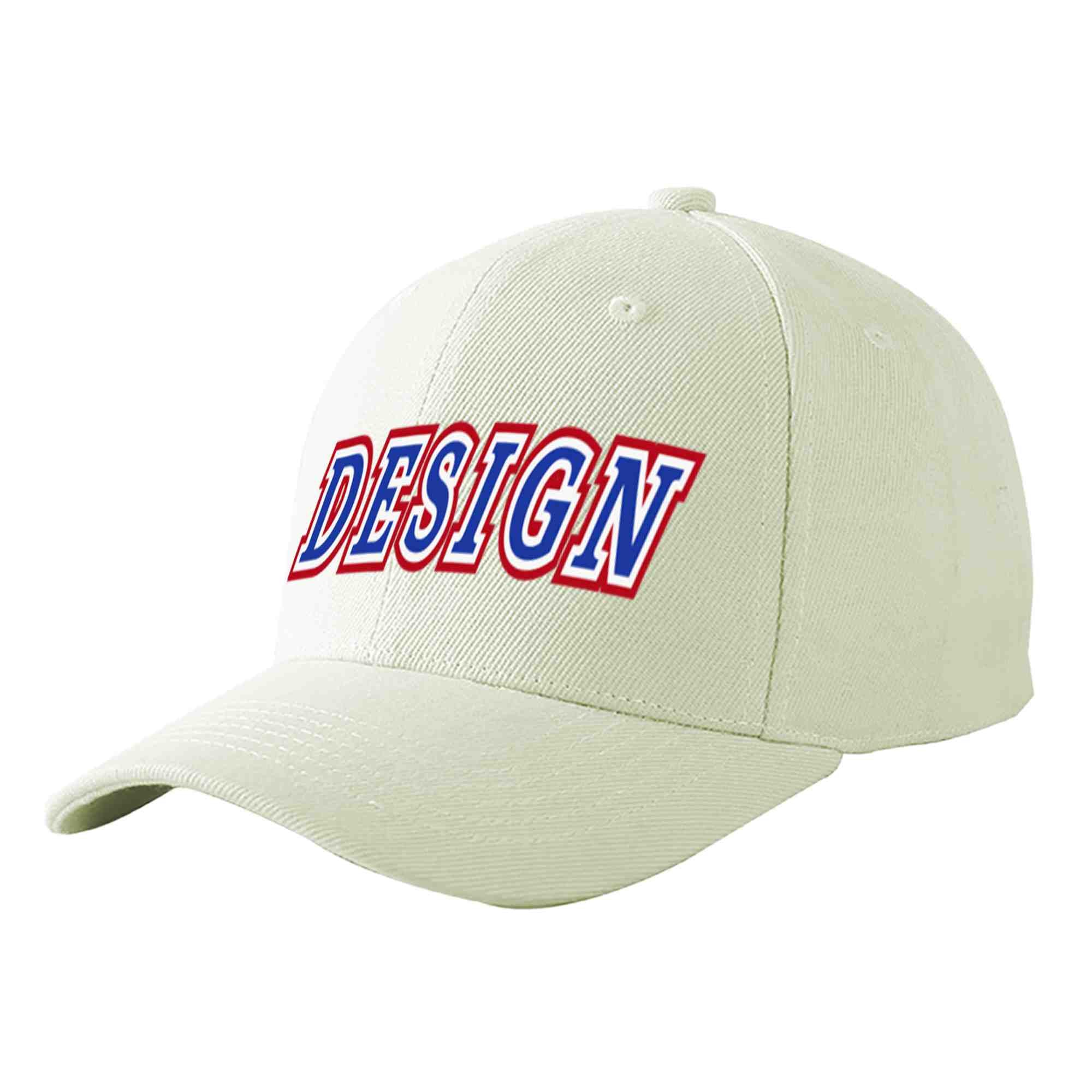 Custom Cream Royal-White Curved Eaves Sport Design Baseball Cap