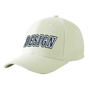 Custom Cream Navy-White Curved Eaves Sport Design Baseball Cap