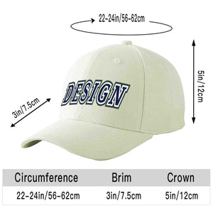 Custom Cream Navy-White Curved Eaves Sport Design Baseball Cap