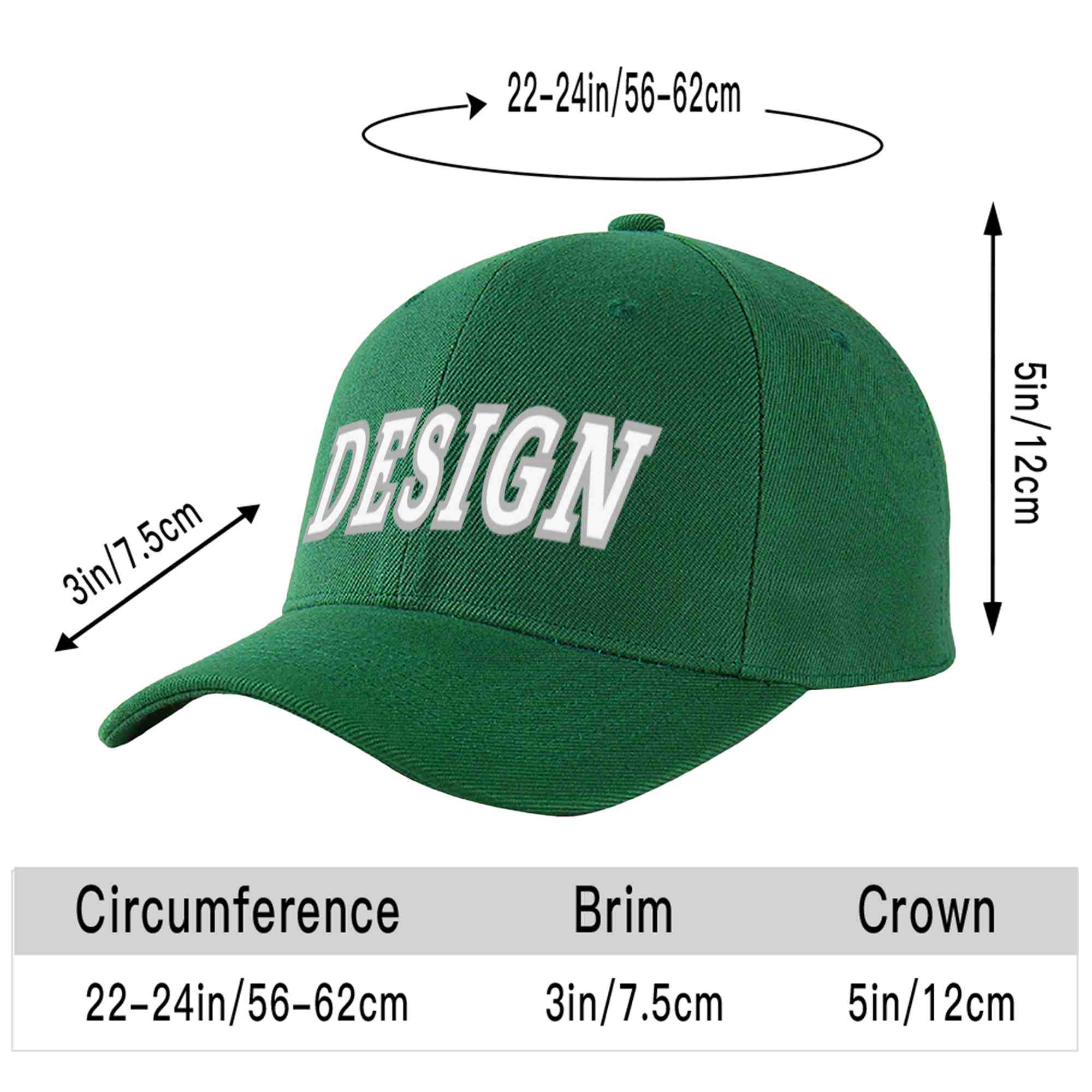 Custom Green White-Gray Curved Eaves Sport Design Baseball Cap