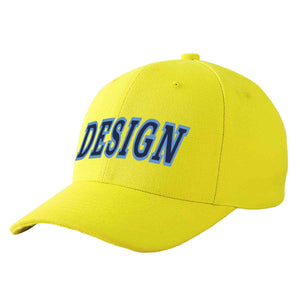 Custom Yellow Navy-Light Blue Curved Eaves Sport Design Baseball Cap