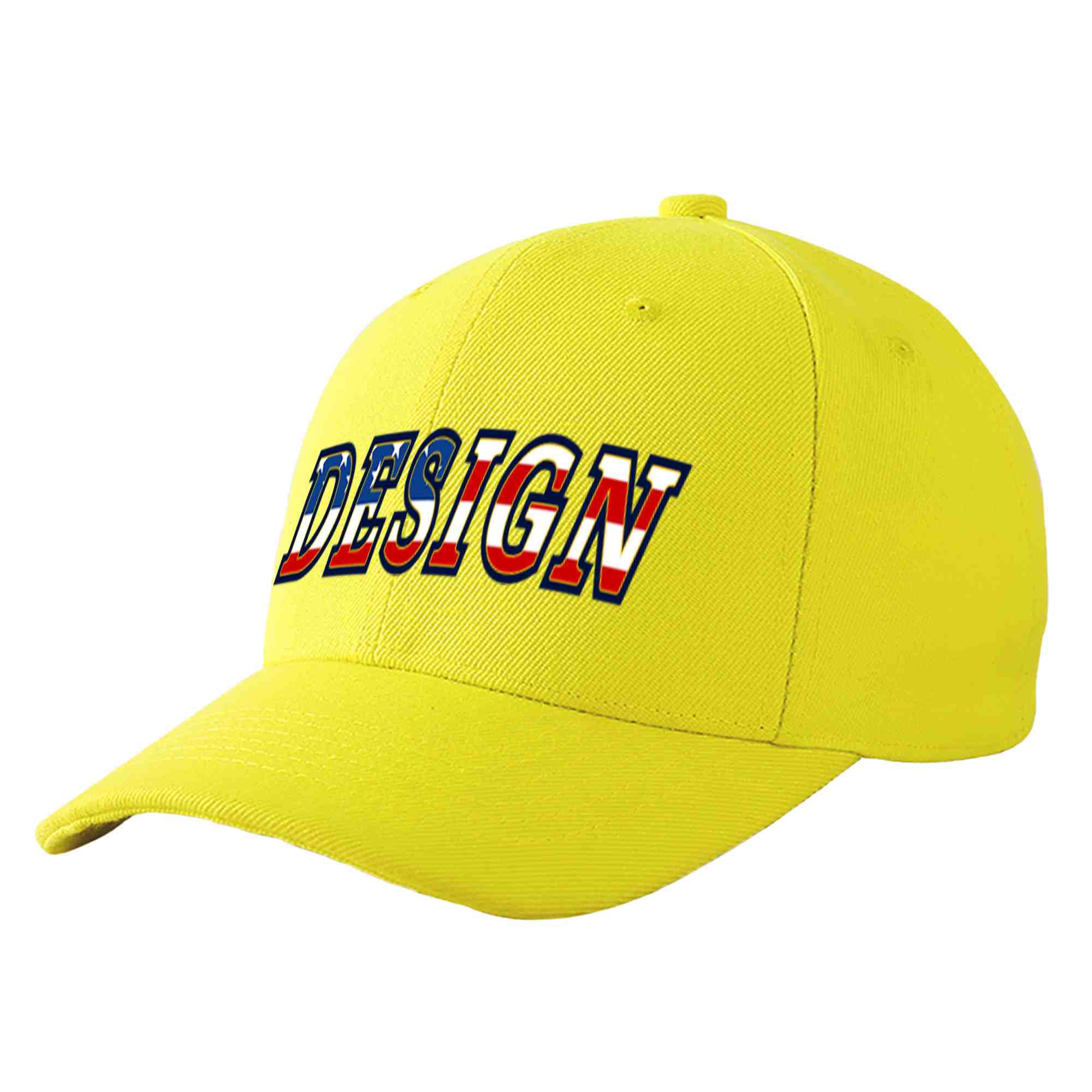 Casquette de baseball personnalisée avec drapeau américain vintage jaune et or avec avant-toit incurvé et design sportif