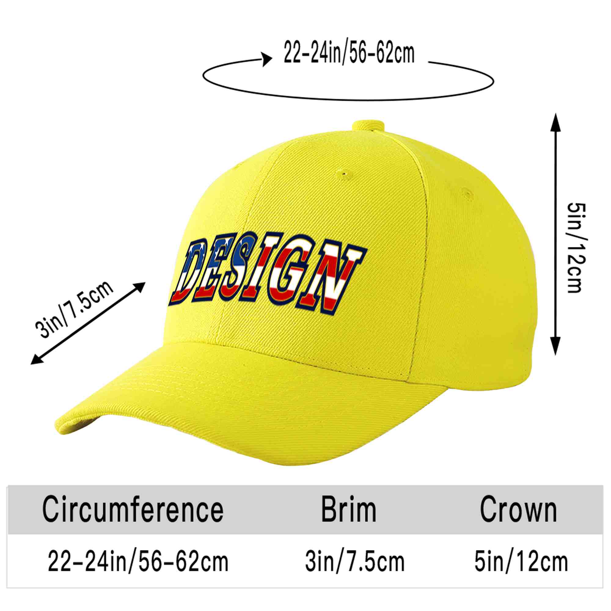 Casquette de baseball personnalisée avec drapeau américain vintage jaune et or avec avant-toit incurvé et design sportif