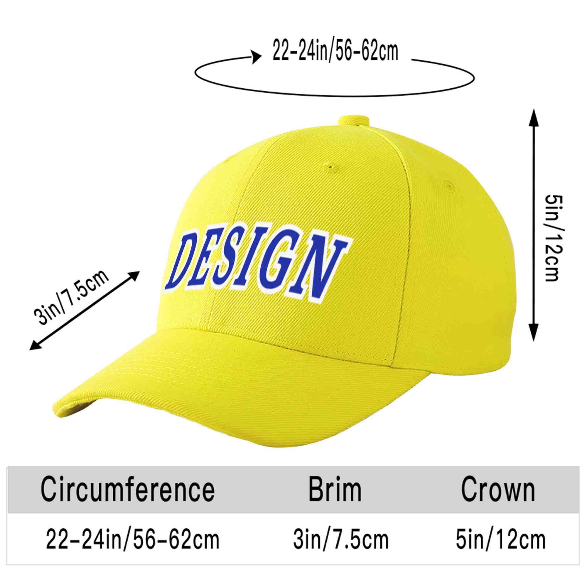 Casquette de baseball personnalisée jaune blanc-royal incurvée Eaves Sport Design