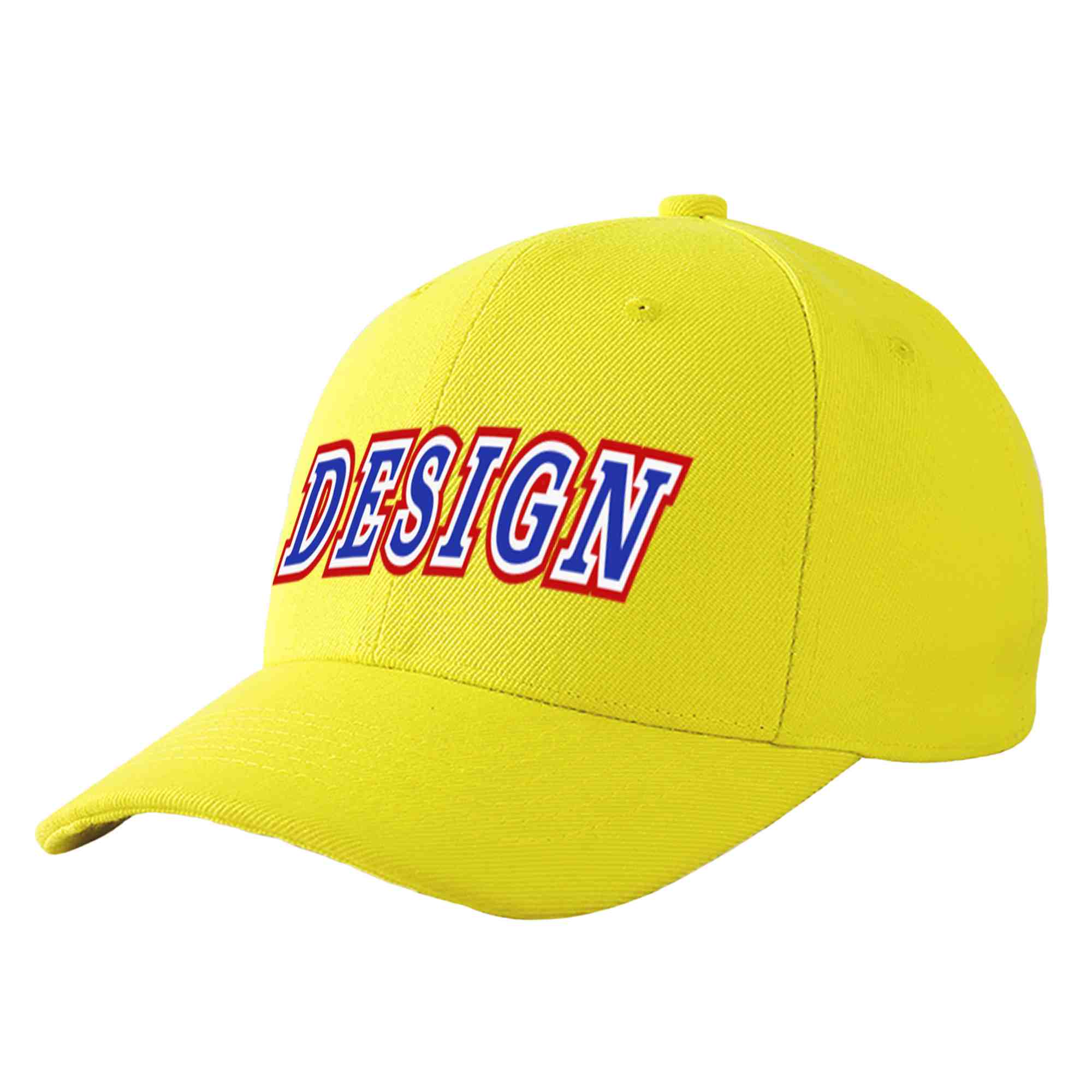 Casquette de baseball personnalisée jaune royal-blanc courbé Eaves Sport Design