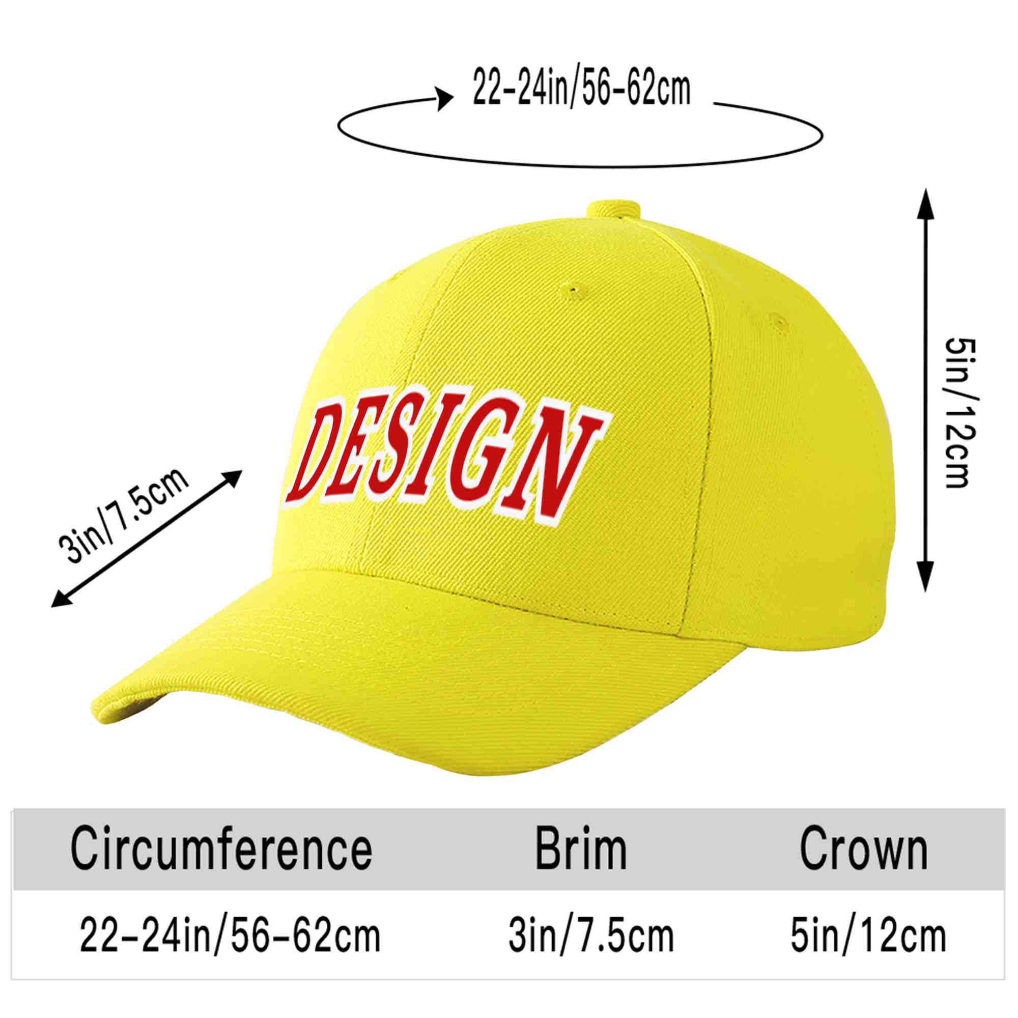 Casquette de baseball personnalisée jaune rouge-blanc avec avant-toit incurvé