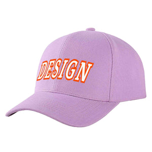 Custom Light Purple White-Orange Curved Eaves Sport Design Baseball Cap