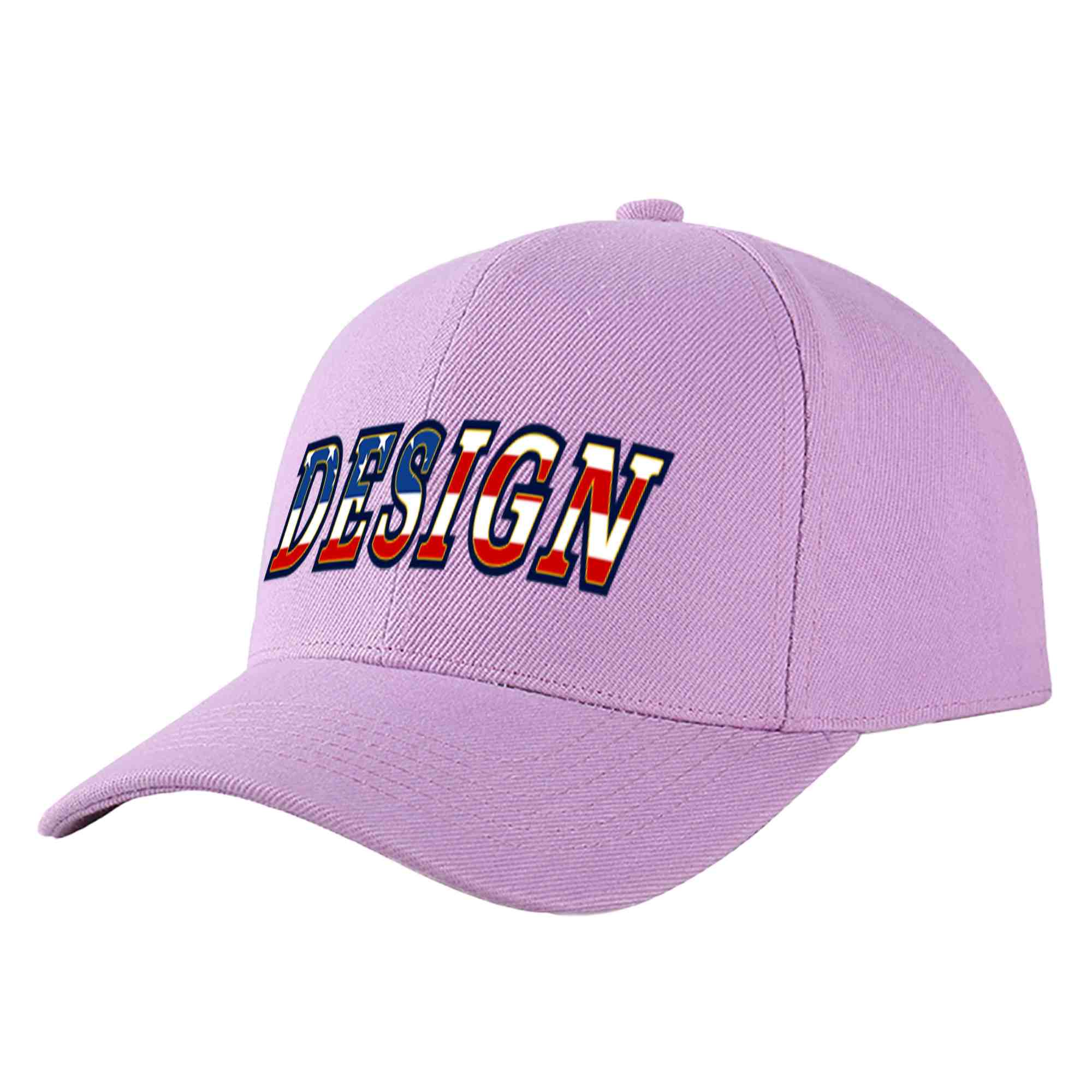 Custom Light Purple Vintage USA Flag-Gold Curved Eaves Sport Design Baseball Cap