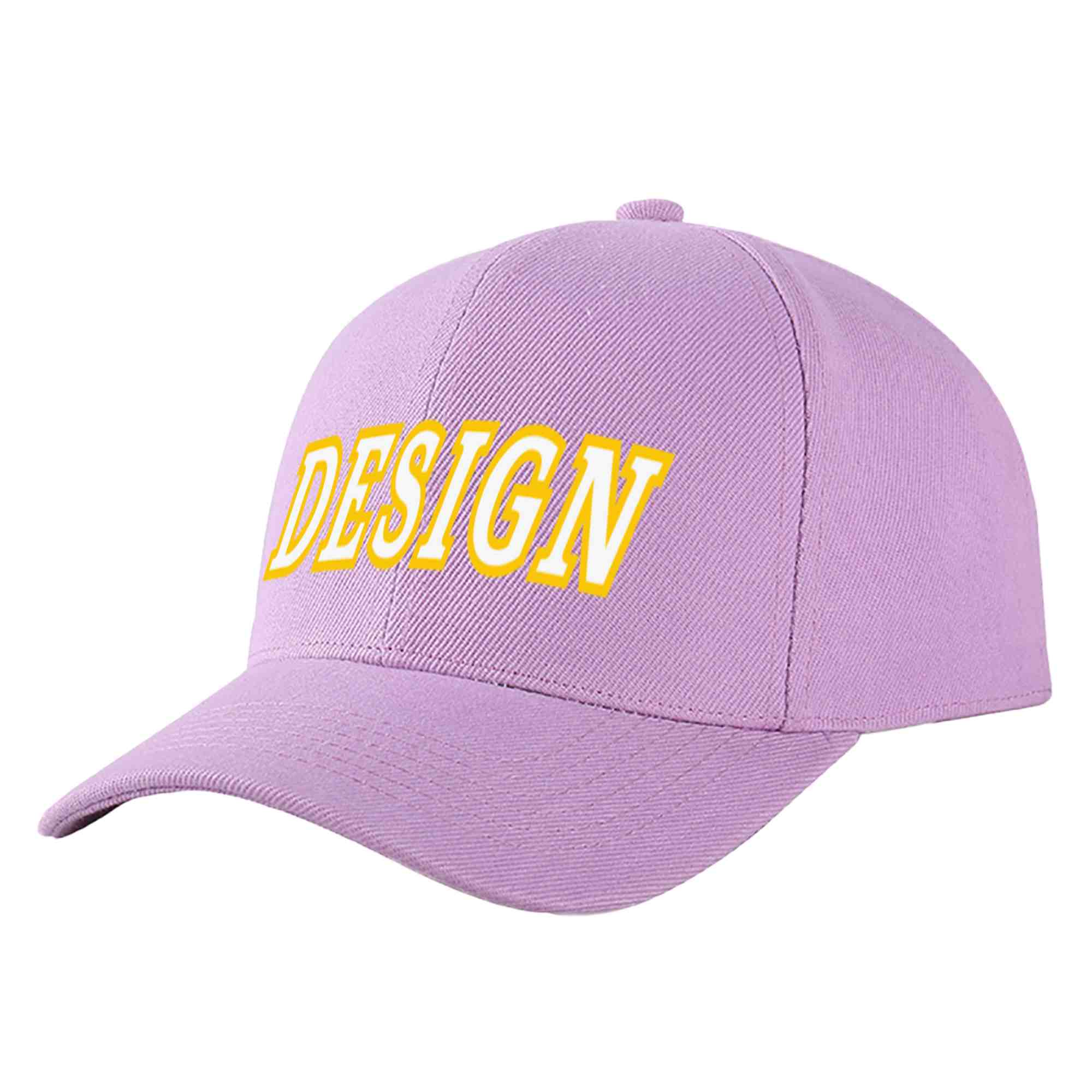 Custom Light Purple White-Gold Curved Eaves Sport Design Baseball Cap