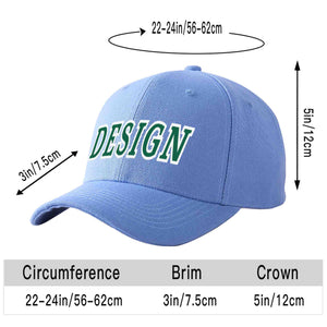 Custom Sky Blue Kelly Green-White Curved Eaves Sport Design Baseball Cap